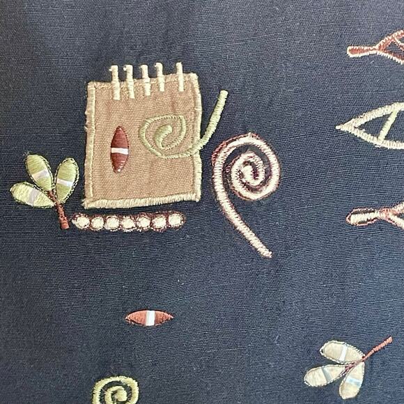 New Directions Black Linen Blend Sleeveless Midi Dress Embroidered Design MEDIUM - Picture 6 of 8